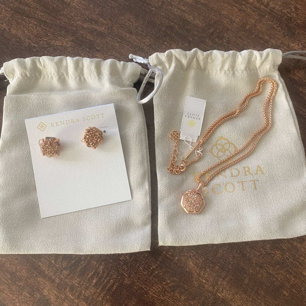 Kendra Scott Necklace and Earrings set in Rose Gold